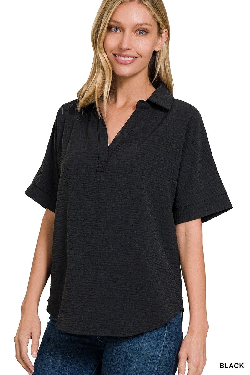 Airflow V-neck Top, Color: BLACK, Size: SMALL