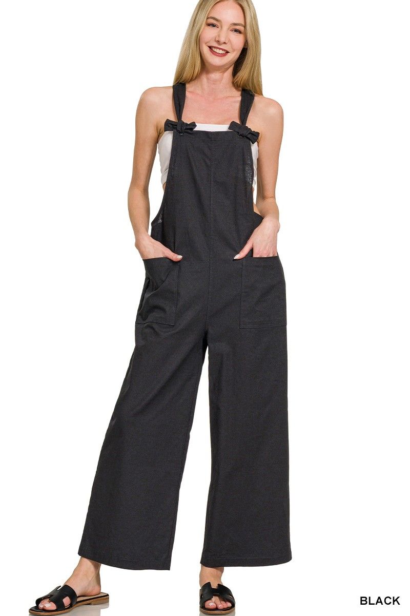 Knot Strap Overalls, Color: BLACK, Size: SMALL