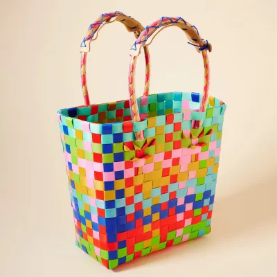 Hand Woven Color Block Tote