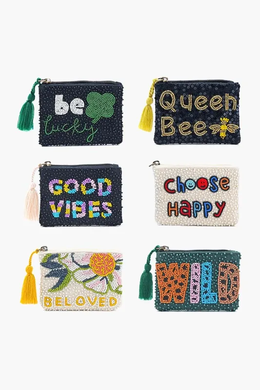 Inspirational Phrase Embellished Pouches