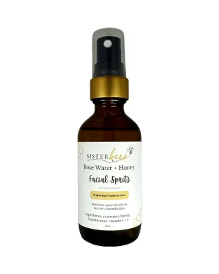 Rose Water &amp; Honey Facial Spritz- glass bottle + gold rim