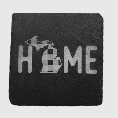 Michigan Home Buffalo Plaid Slate Coaster