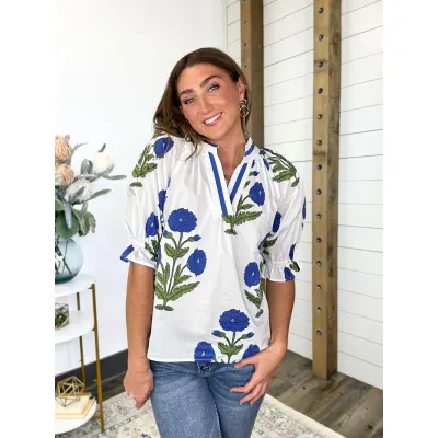 Floral Blouse with Contrast