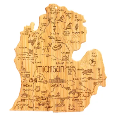 Destination Michigan (Mitten) Shaped Serving &amp; Cutting Board