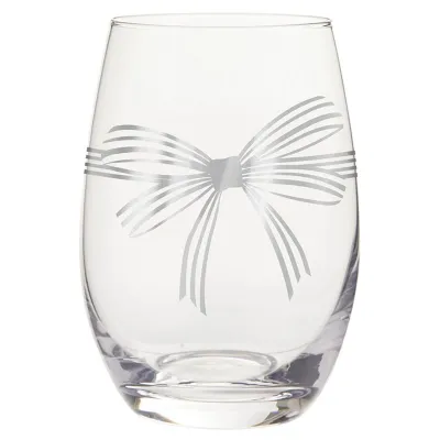 Stemless Wine Glass - Silver Bow