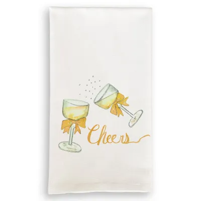 White Champagne with Bows Tea Towel