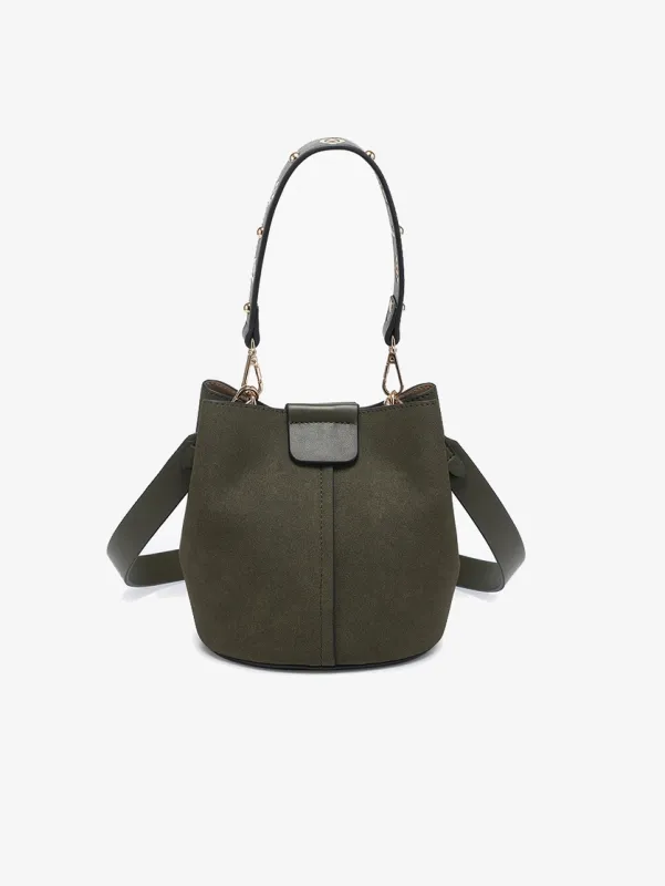 Farrah Suede Bucket Bag-Olive