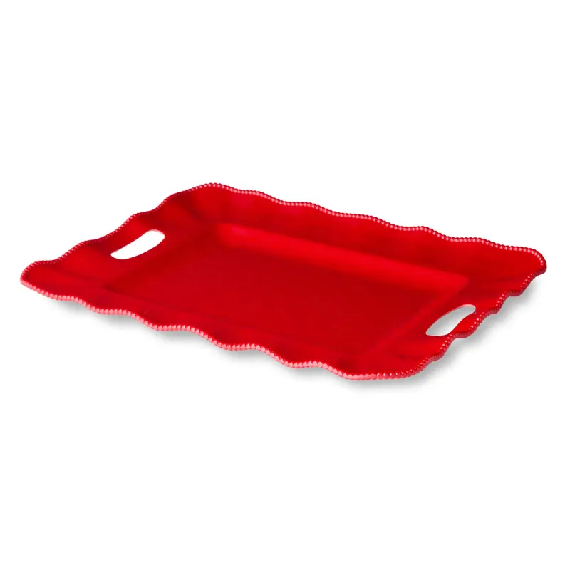 Perlette Red Melamine Rect. Tray w/Handles