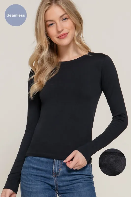 Long Sleeve Crew Neck Inner Fur Seamless Top