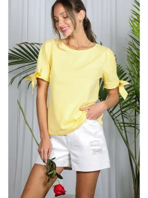 Bow Tie Sleeve Cotton Knit Top