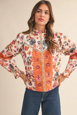 Floral Border Print Top