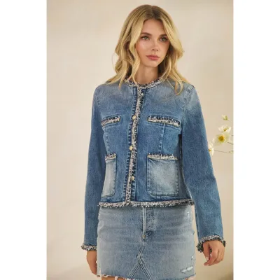 Tweed Trimmed Denim Jacket