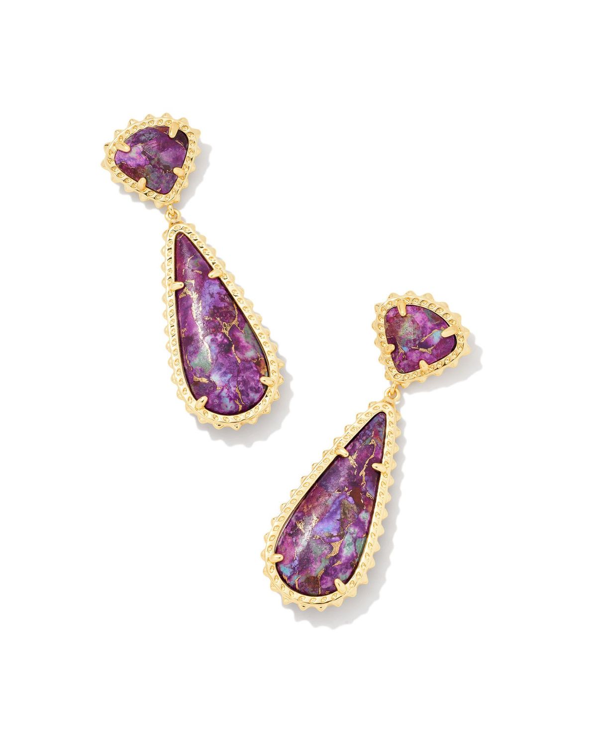PAYTON DROP EARRINGS, Color: GOLD BRONZE VEINED PURPLE TURQUOISE, Size: ONE SIZE