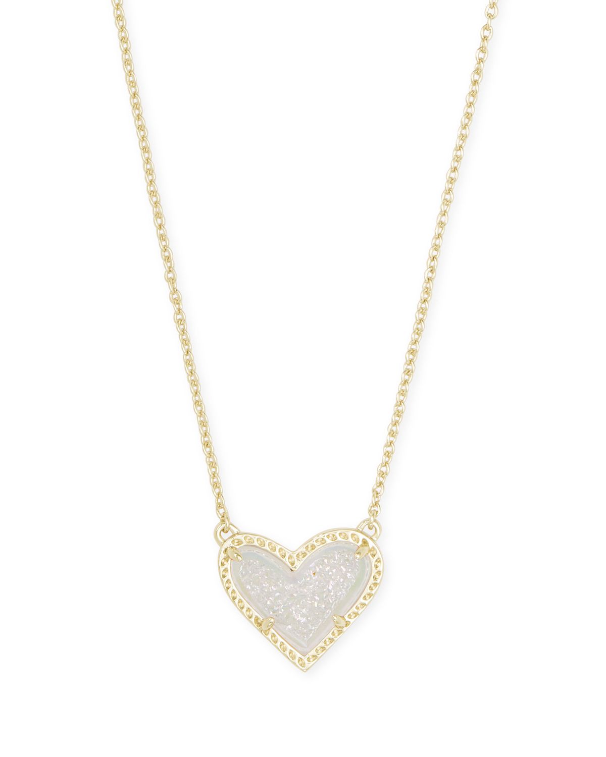 Ari Heart Short Pendant Necklace-Gold, Color: GOLD IRIDESCENT DRUSY, Size: ONE SIZE
