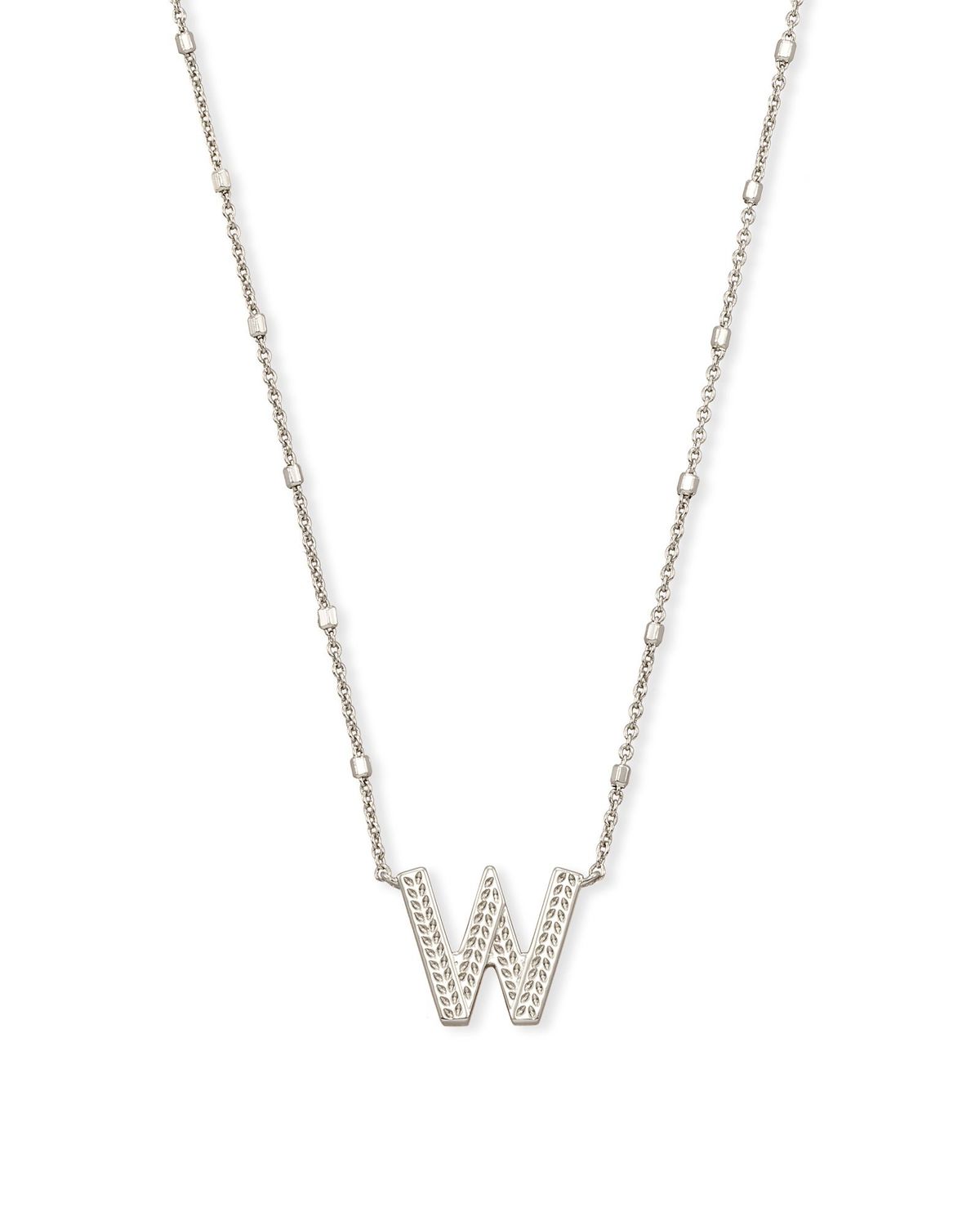 LETTER W PENDANT NECKLACE, Color: RHODIUM METAL, Size: ONE SIZE