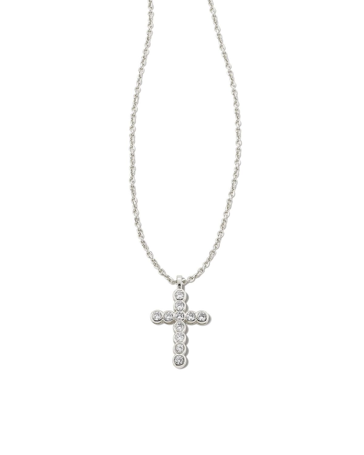CROSS CRYSTAL PENDANT NECKLACE, Color: SILVER WHITE CRYSTAL, Size: ONE SIZE