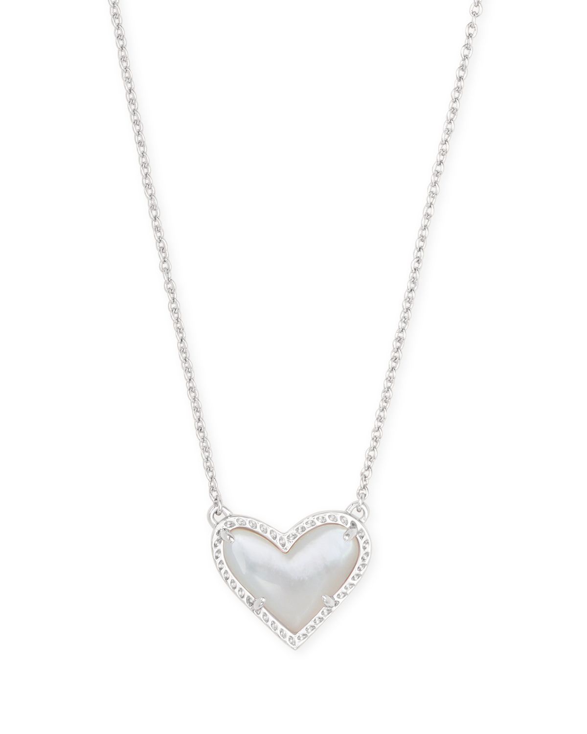 Ari Heart Short Pendant Necklace-Silver, Color: RHODIUM IVORY MOTHER OF PEARL, Size: ONE SIZE