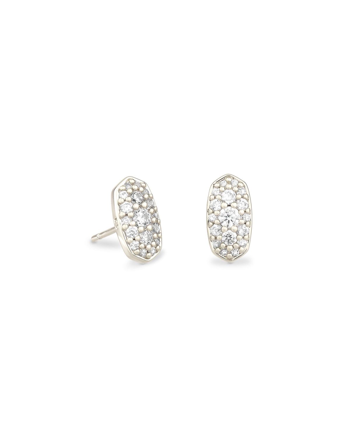 GRAYSON CRYSTAL STUD EARRINGS, Color: RHODIUM METAL WHITE CZ, Size: ONE SIZE