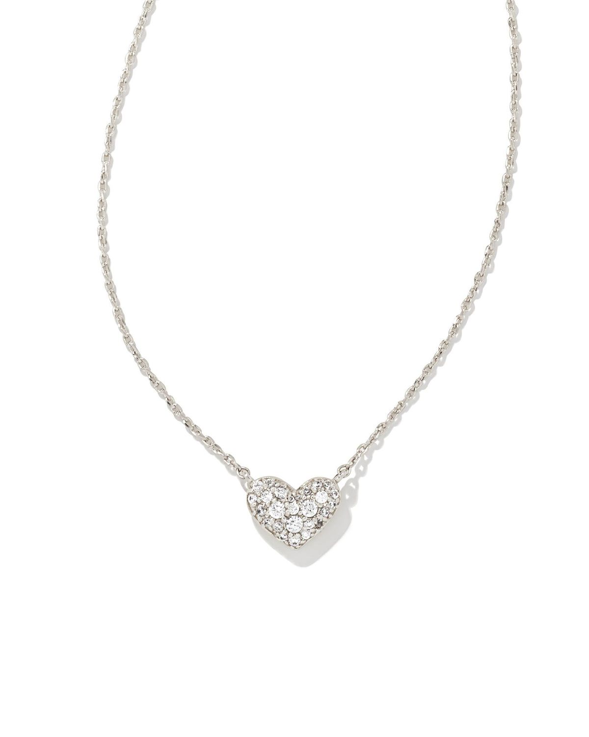 Ari Pave Crystal Heart Necklace-Silver, Color: RHODIUM METAL WHITE CZ, Size: ONE SIZE