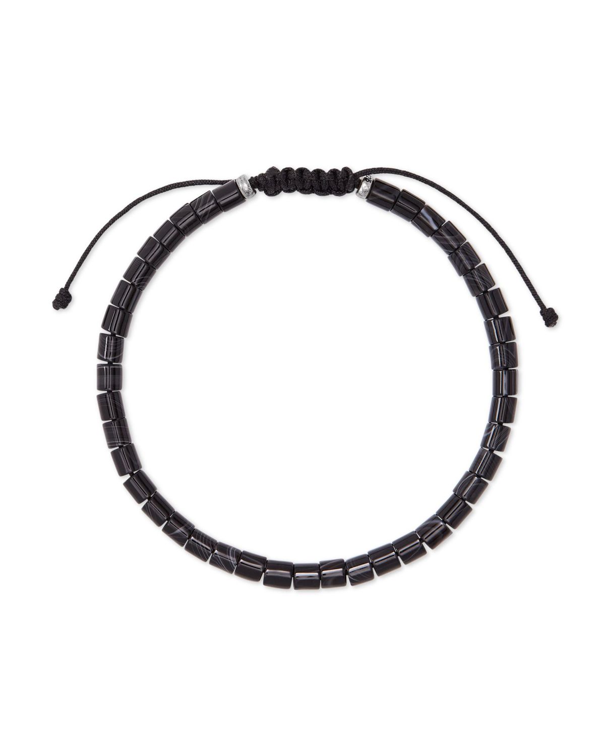 GREY BEADED BRACELET, Color: OXIDIZED SILVER BLACK BANDED AGATE L, Size: L