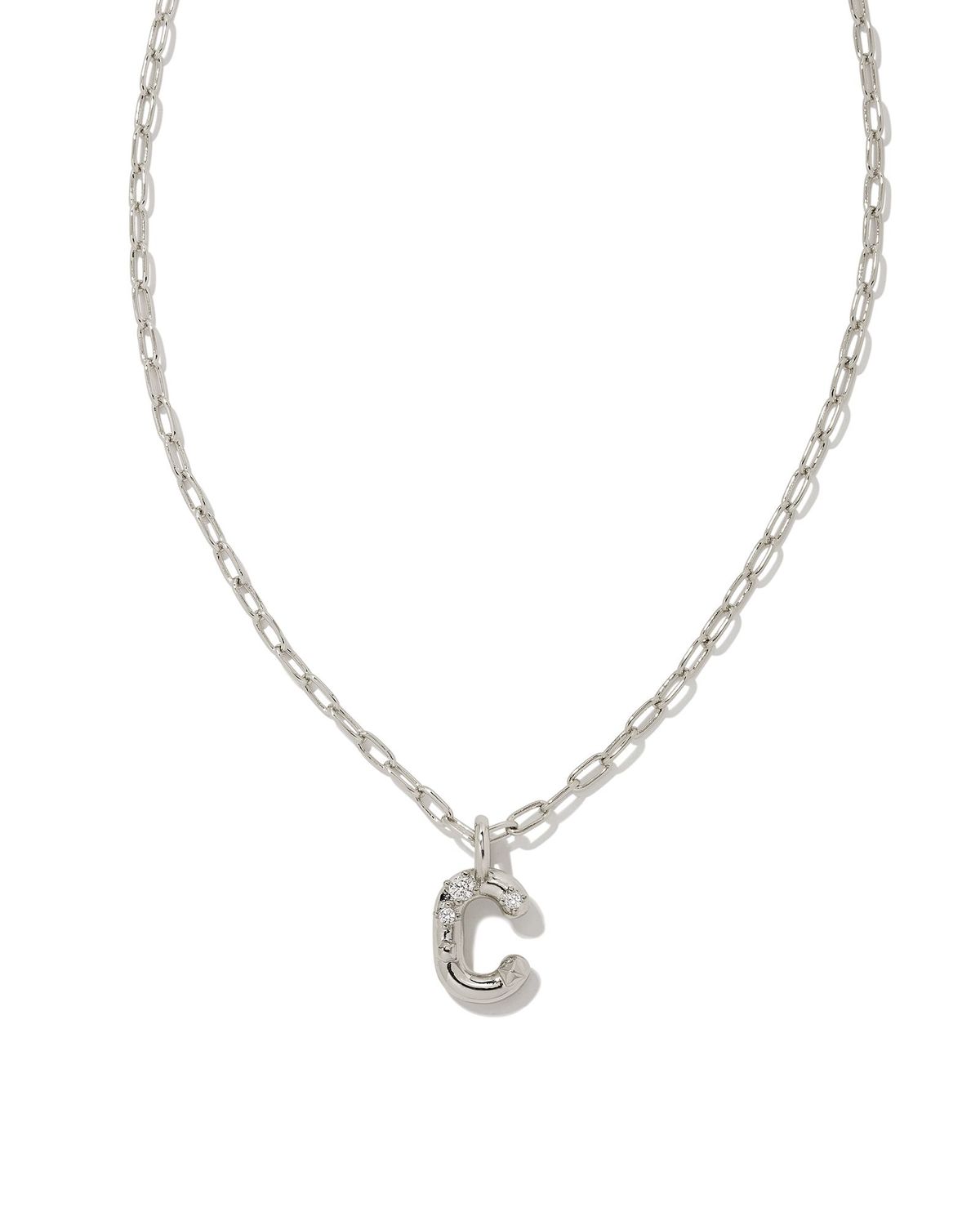 CRYSTAL LETTER C SHORT PENDANT NECKLACE, Color: SILVER WHITE CZ, Size: ONE SIZE