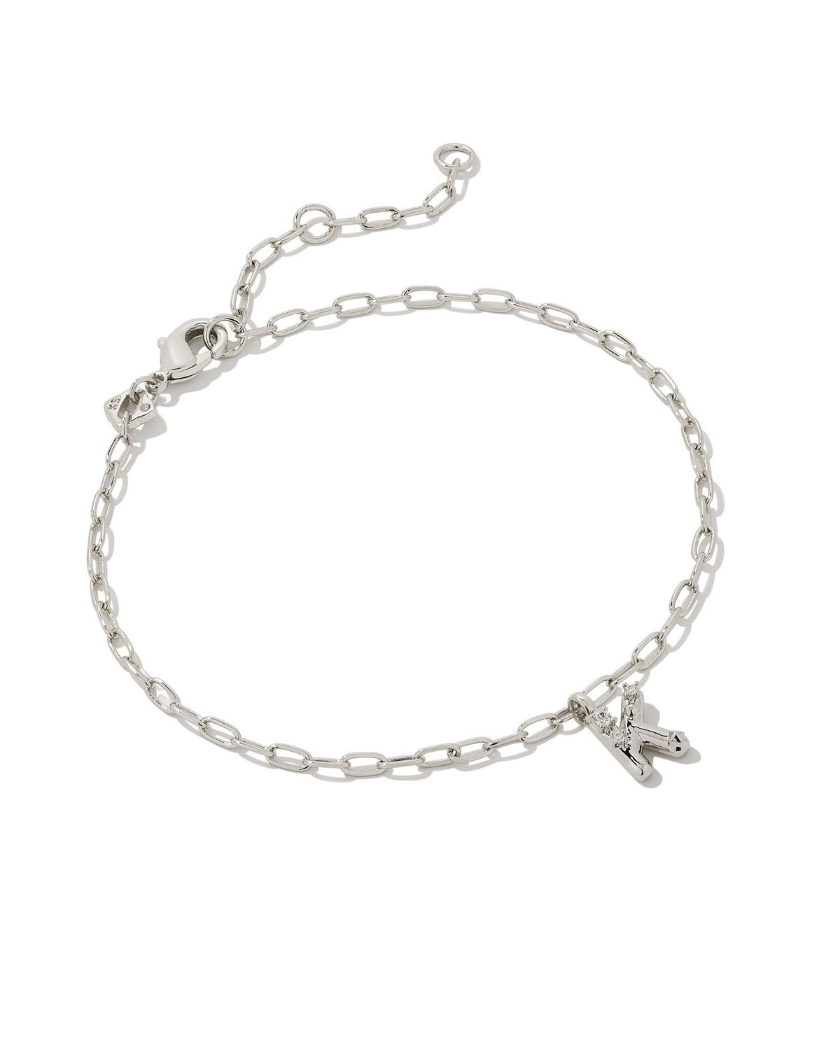 CRYSTAL LETTER K DELICATE CHAIN BRACELET, Color: SILVER WHITE CZ, Size: ONE SIZE
