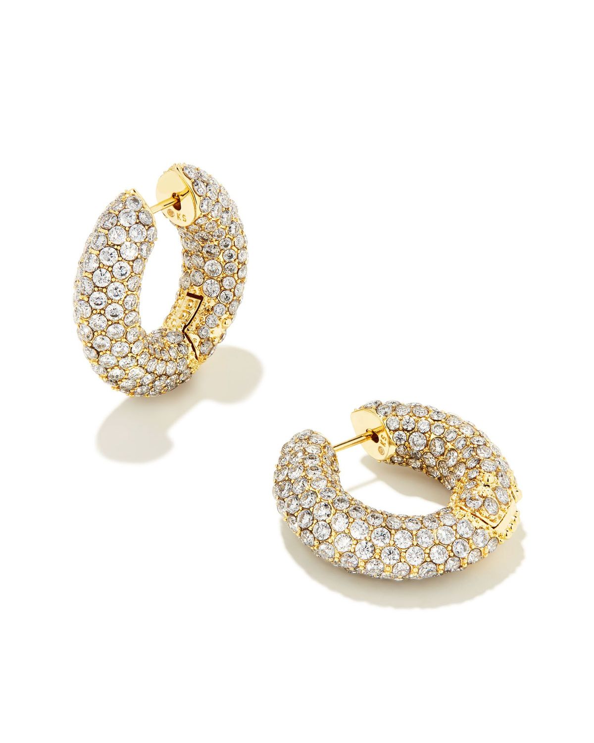 MIKKI PAVE HOOP EARRINGS, Color: GOLD WHITE CZ, Size: ONE SIZE