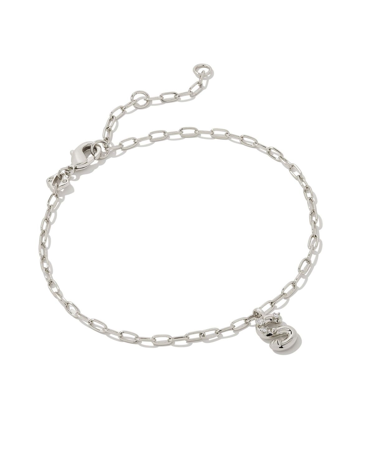 CRYSTAL LETTER S DELICATE CHAIN BRACELET, Color: SILVER WHITE CZ, Size: ONE SIZE