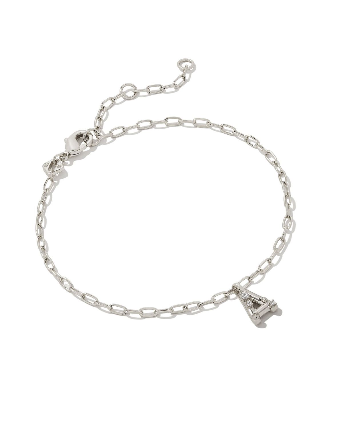 CRYSTAL LETTER A DELICATE CHAIN BRACELET, Color: SILVER WHITE CZ, Size: ONE SIZE