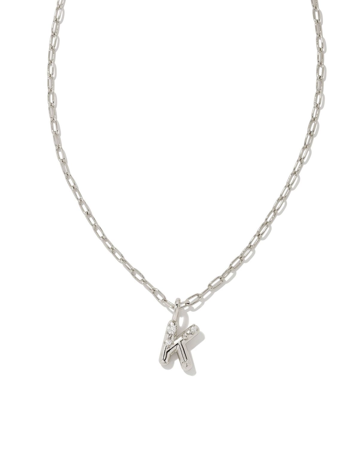 CRYSTAL LETTER K SHORT PENDANT NECKLACE, Color: SILVER WHITE CZ, Size: ONE SIZE