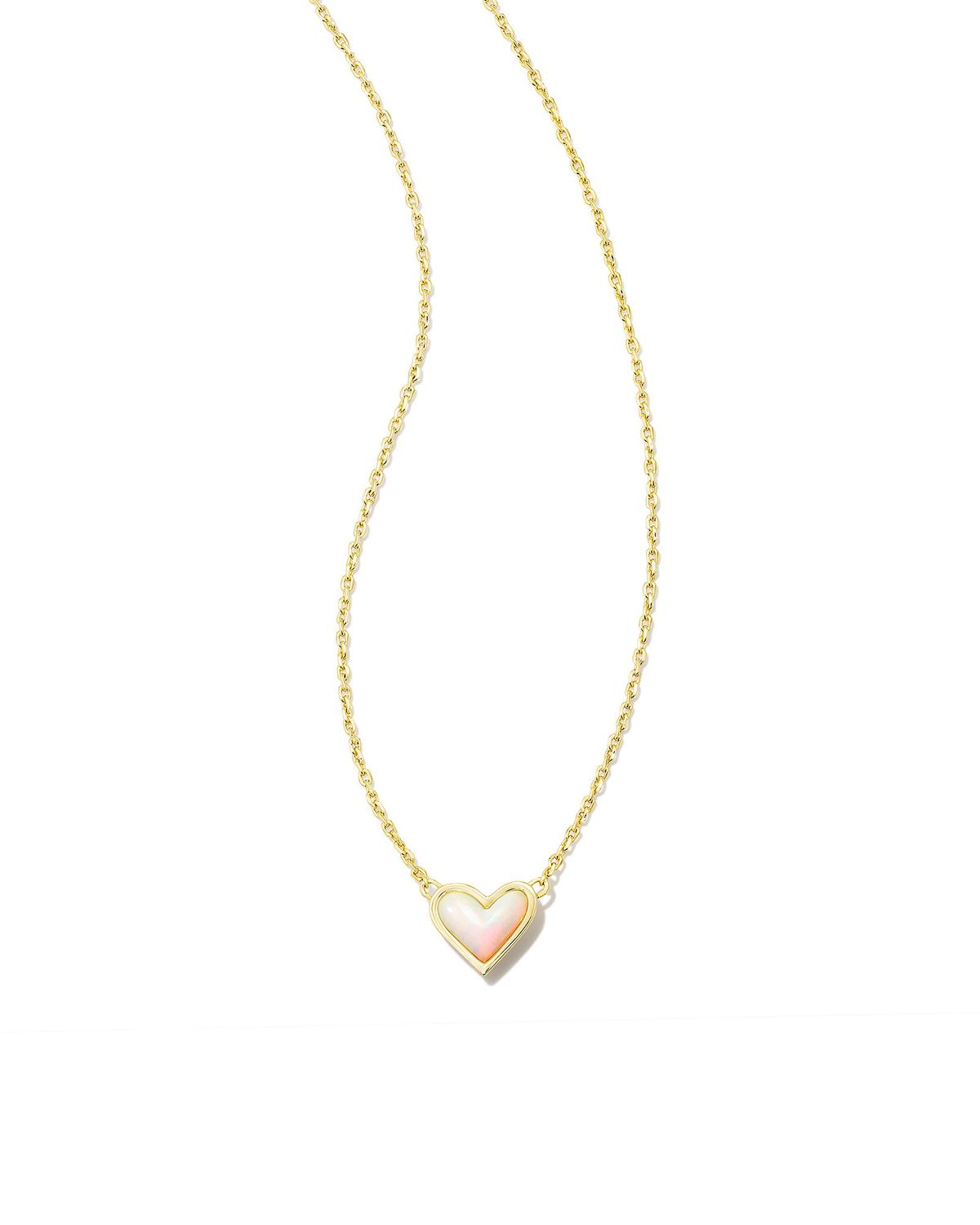 Framed Ari Heart Short Pendant Necklace-Gold, Color: GOLD WHITE OPALESCENT RESIN, Size: ONE SIZE