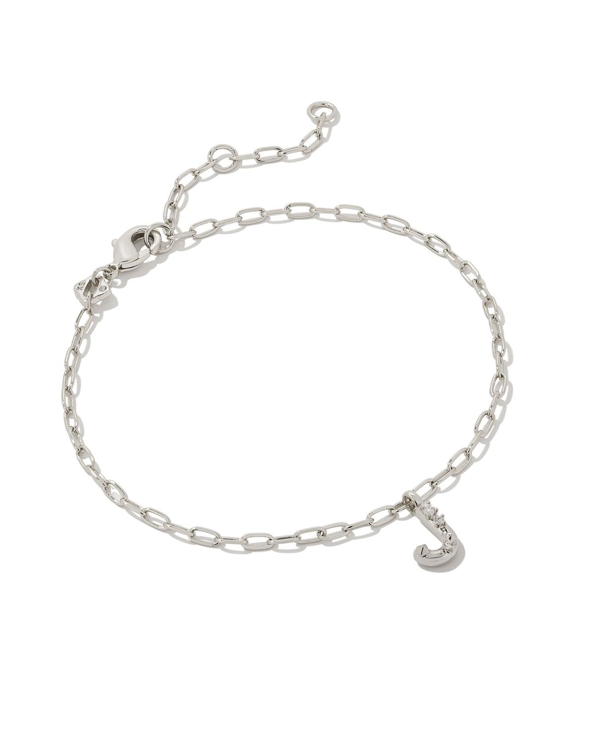 CRYSTAL LETTER J DELICATE CHAIN BRACELET, Color: SILVER WHITE CZ, Size: ONE SIZE