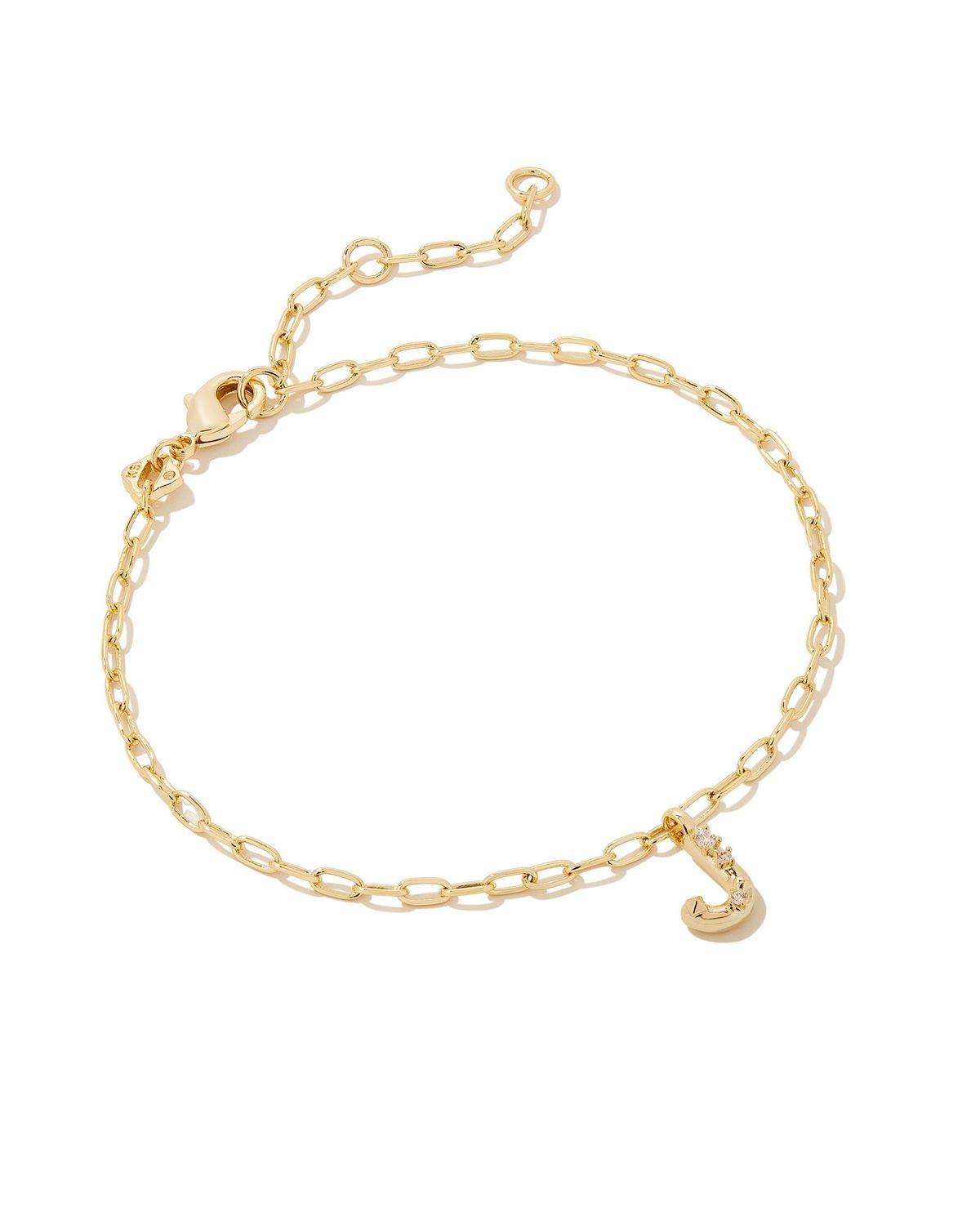 CRYSTAL LETTER J DELICATE CHAIN BRACELET, Color: GOLD WHITE CZ, Size: ONE SIZE