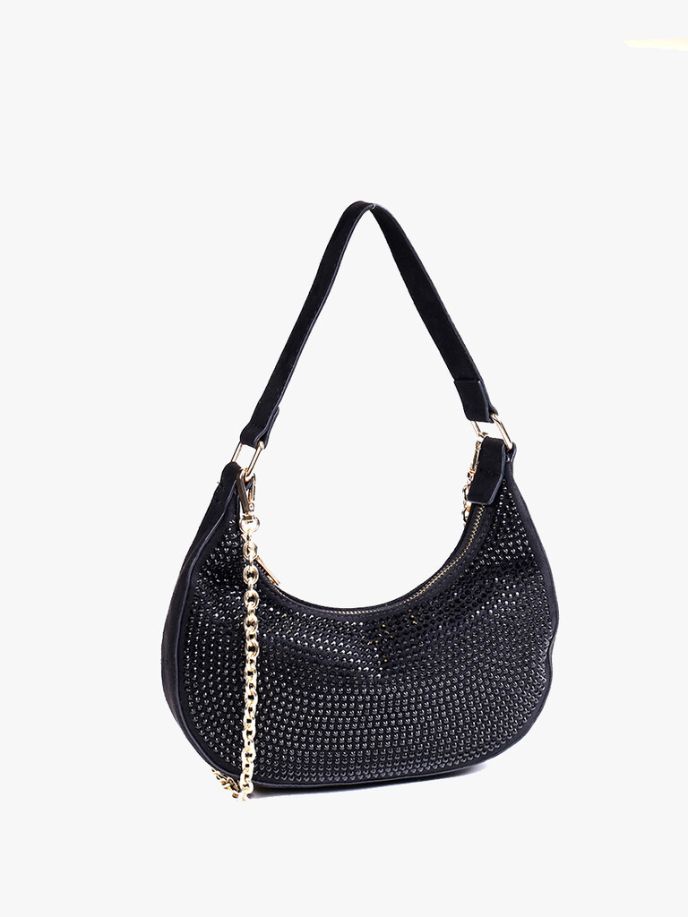 Winona Rhinestone Shoulder Bag-Black