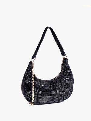 Winona Rhinestone Shoulder Bag-Black