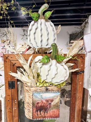 Ribbon Pumpkins Sm Cream, S/2