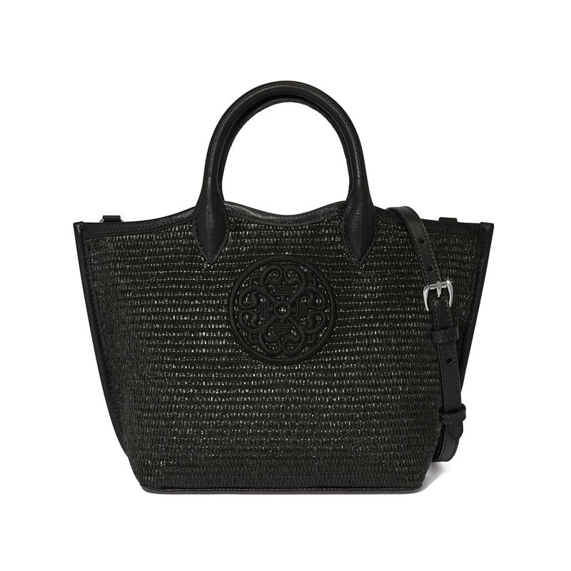 Biancca Medium Straw Tote-Black
