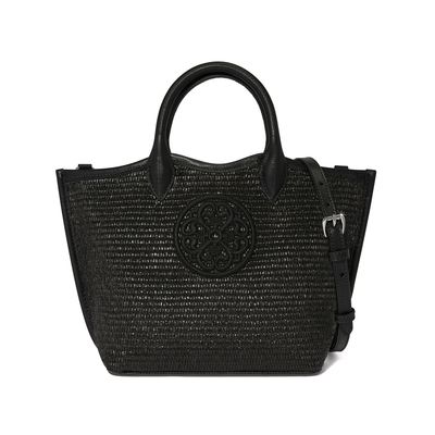 Biancca Medium Straw Tote-Black