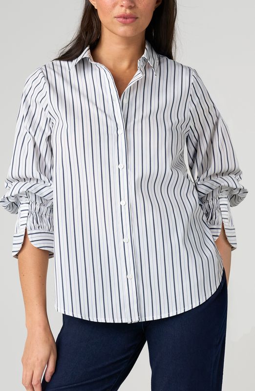 Adjustable Sleeve Button Front Woven Top