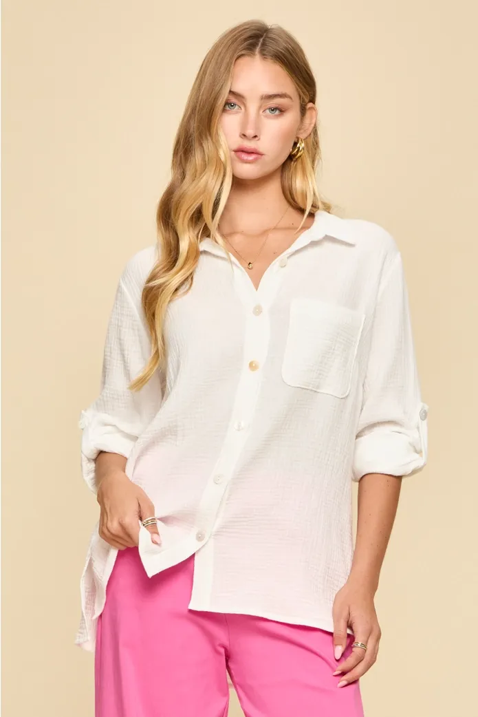 Breathable Cotton Button-Down Top