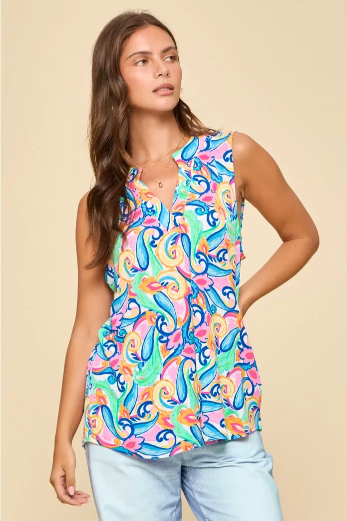 Colorful Abstract Print Sleeveless Tank Top