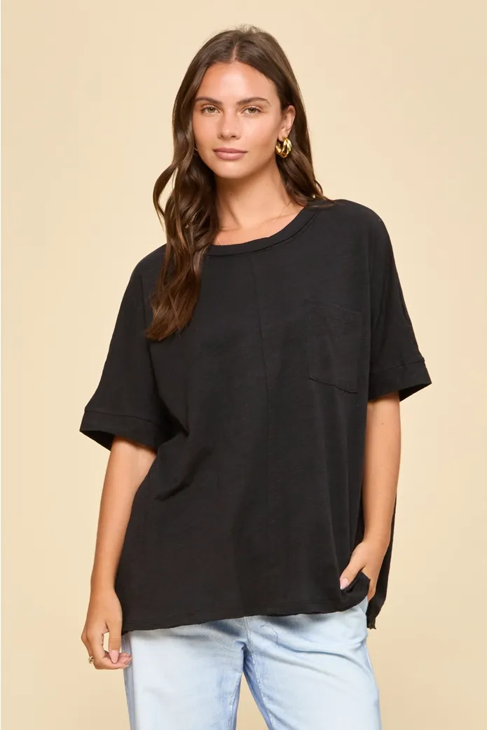 Cotton Slub Knit Top, Color: BLACK, Size: XL