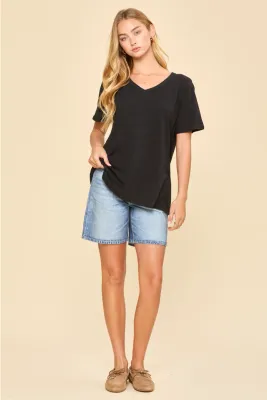 Everyday Essential Cotton V-Neck Knit Top