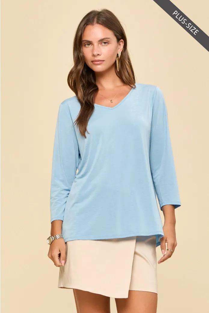 PLUS SIZE Classic Wrinkle-Free V-Neck Top, Color: BLUE, Size: 2X