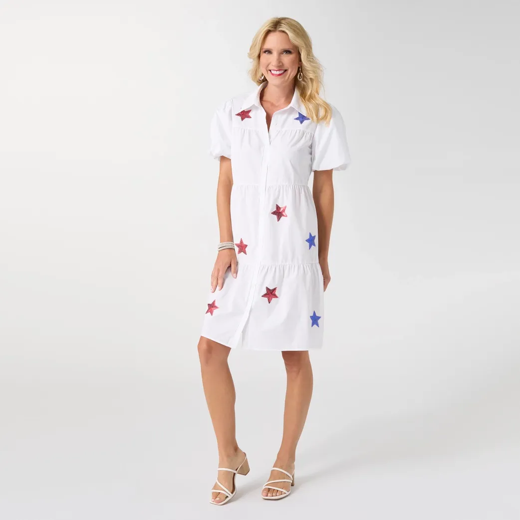 Aubrey Puff Sleeve Dress with Stars