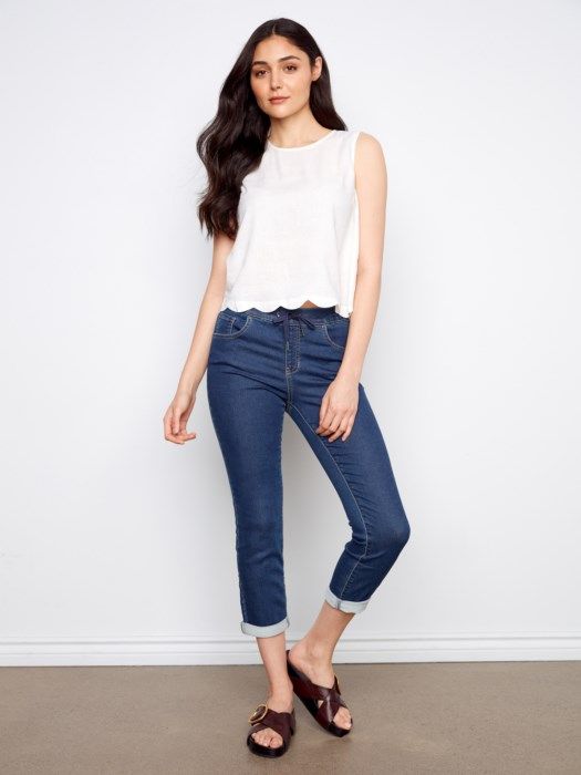 Sleeveless Top with Scallop Edge
