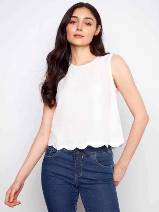 Sleeveless Top with Scallop Edge