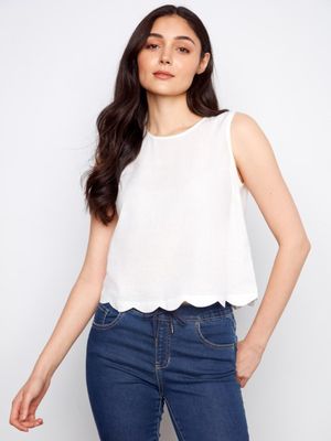 Sleeveless Top with Scallop Edge