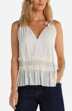 Sleeveless Woven Top w/Ruffles