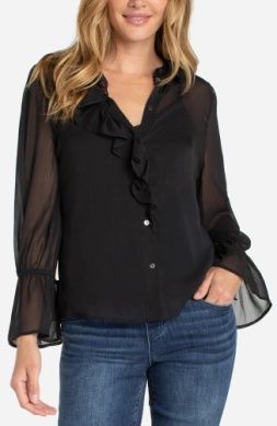 Long Sleeve Ruffle Front Woven Shirt